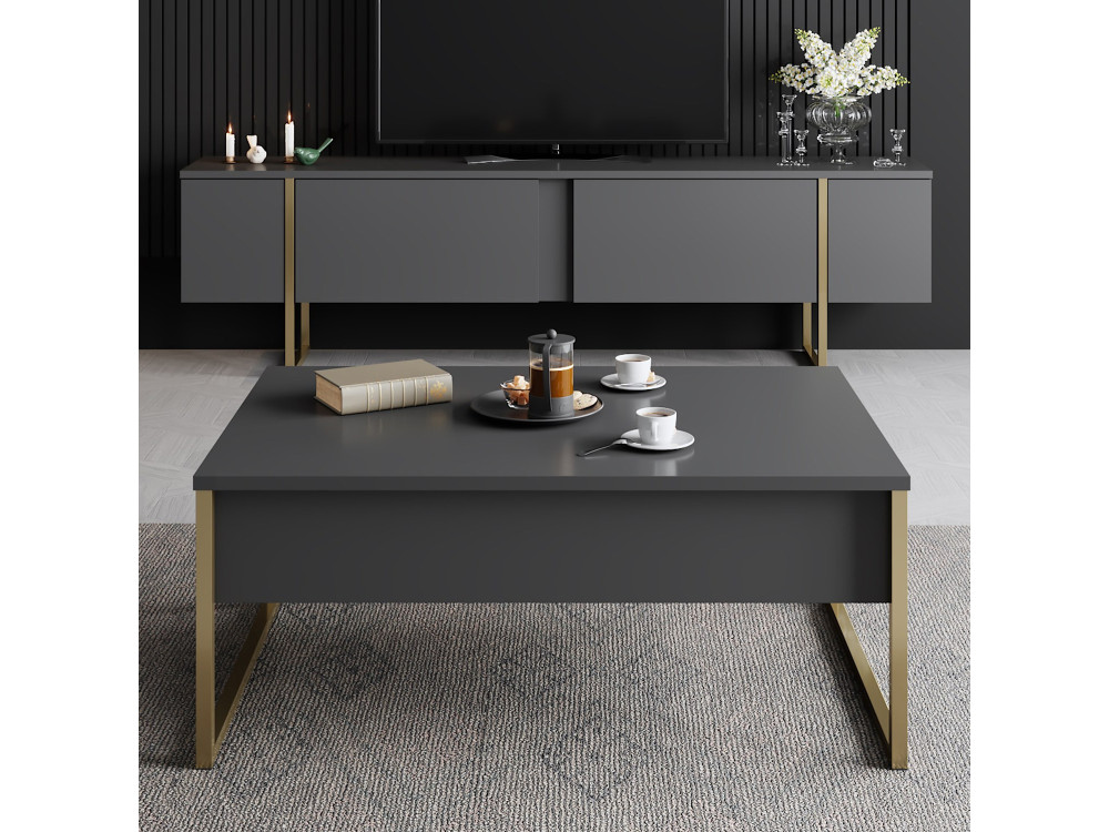 Drewniany stojak TV "Luxe" - 180 x 30 x 50 cm - Złoty