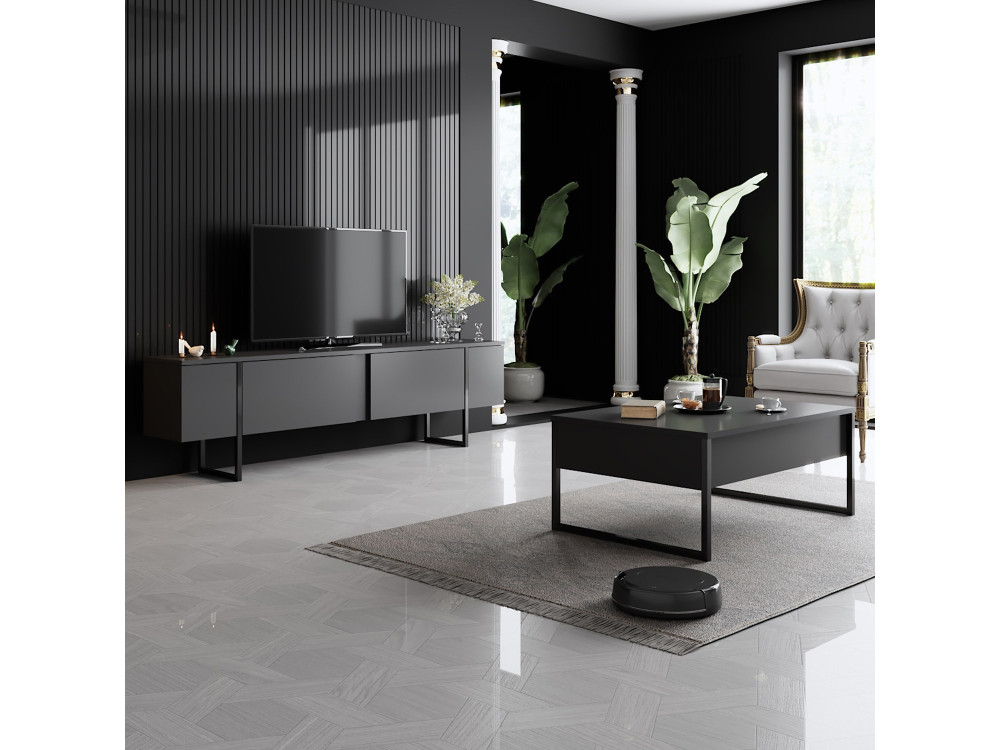 Drewniana podstawa pod telewizor "Luxe" - 180 x 30 x 50 cm - Czarny