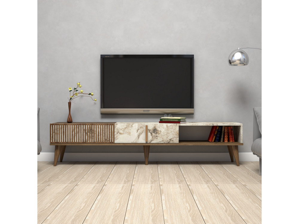 Drewniany stojak TV "Milan" - 180 x 35 x 40 cm - OrzechBiały