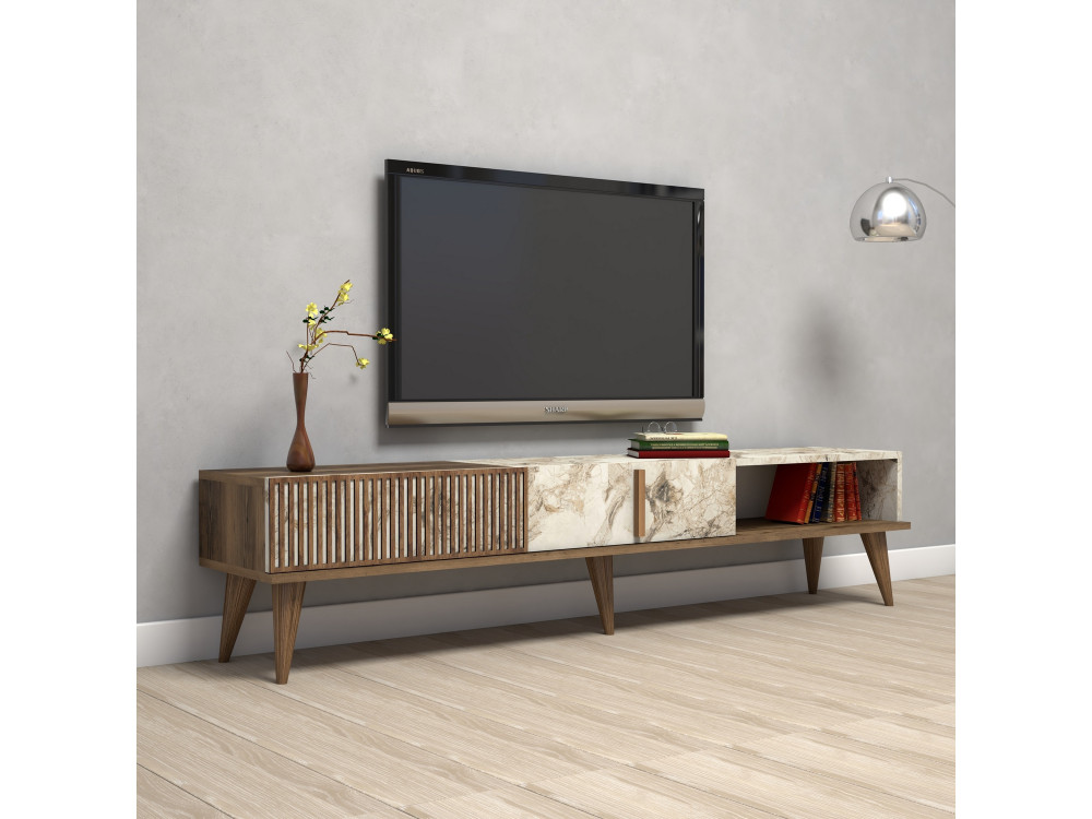 Drewniany stojak TV "Milan" - 180 x 35 x 40 cm - OrzechBiały