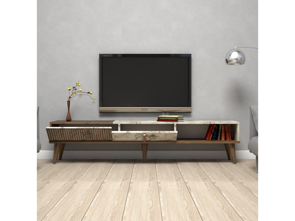 Drewniany stojak TV "Milan" - 180 x 35 x 40 cm - OrzechBiały