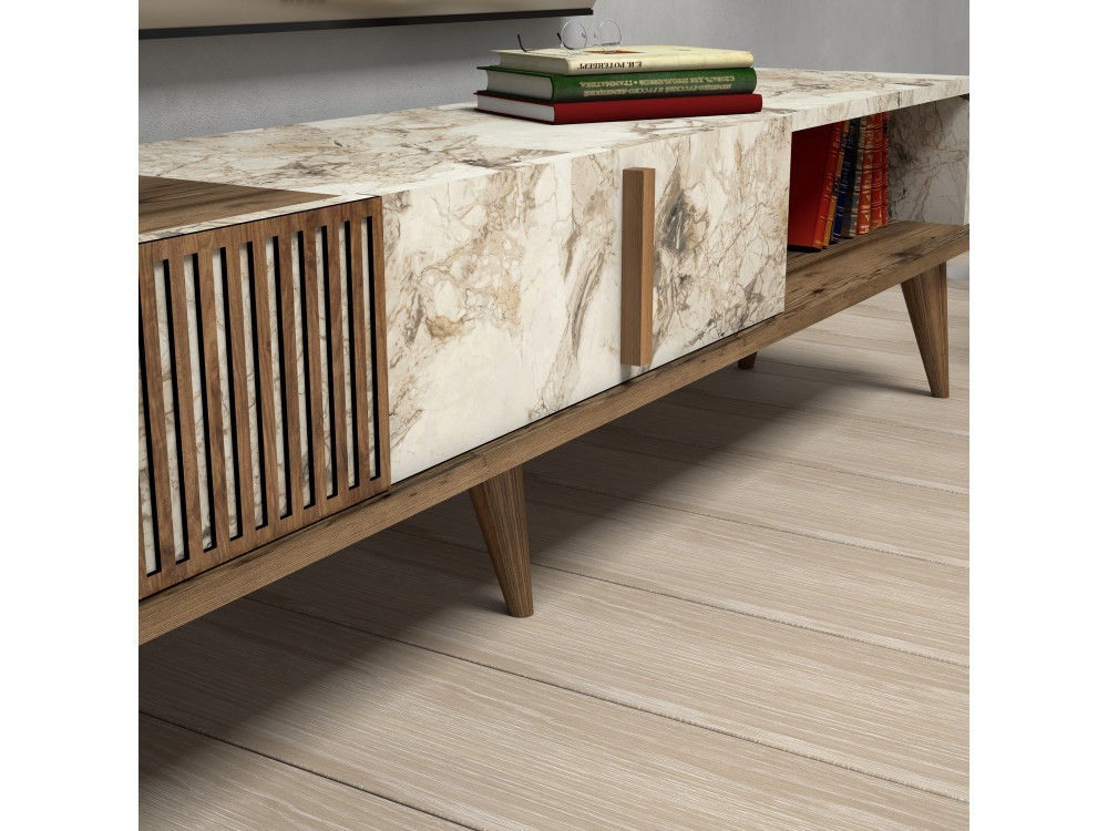 Drewniany stojak TV "Milan" - 180 x 35 x 40 cm - OrzechBiały