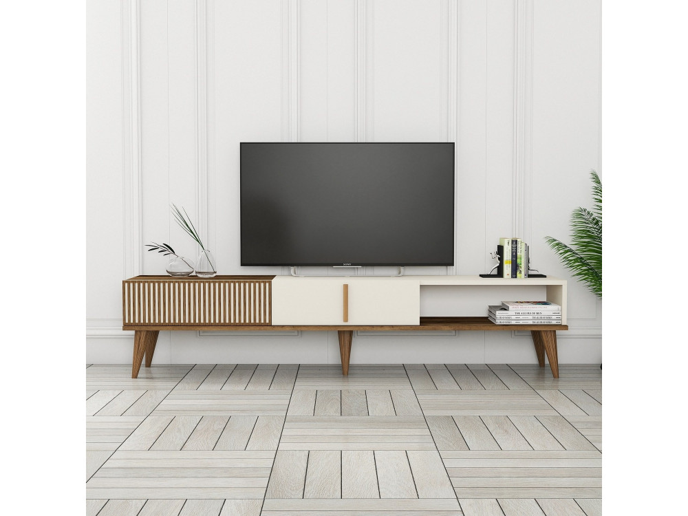 Drewniana podstawa pod telewizor "Milan" - 180 x 35 x 40 cm - Orzech kremowy