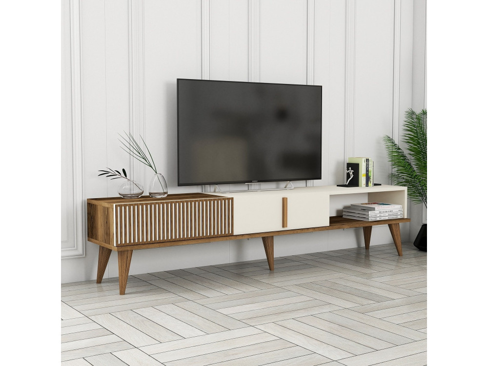 Drewniana podstawa pod telewizor "Milan" - 180 x 35 x 40 cm - Orzech kremowy