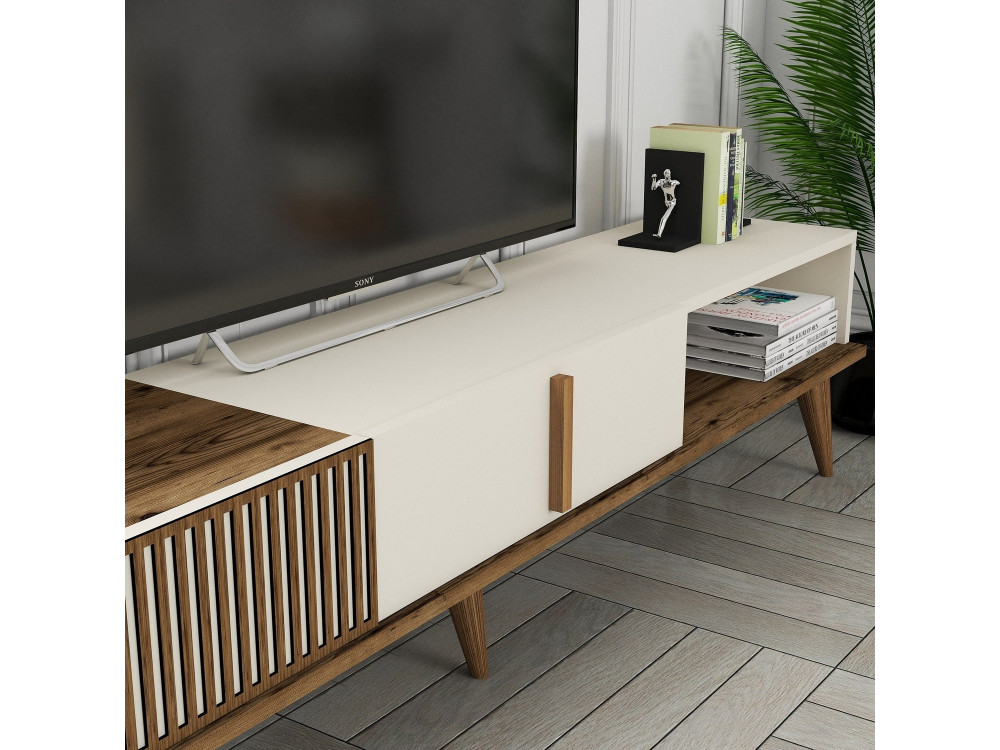 Drewniana podstawa pod telewizor "Milan" - 180 x 35 x 40 cm - Orzech kremowy