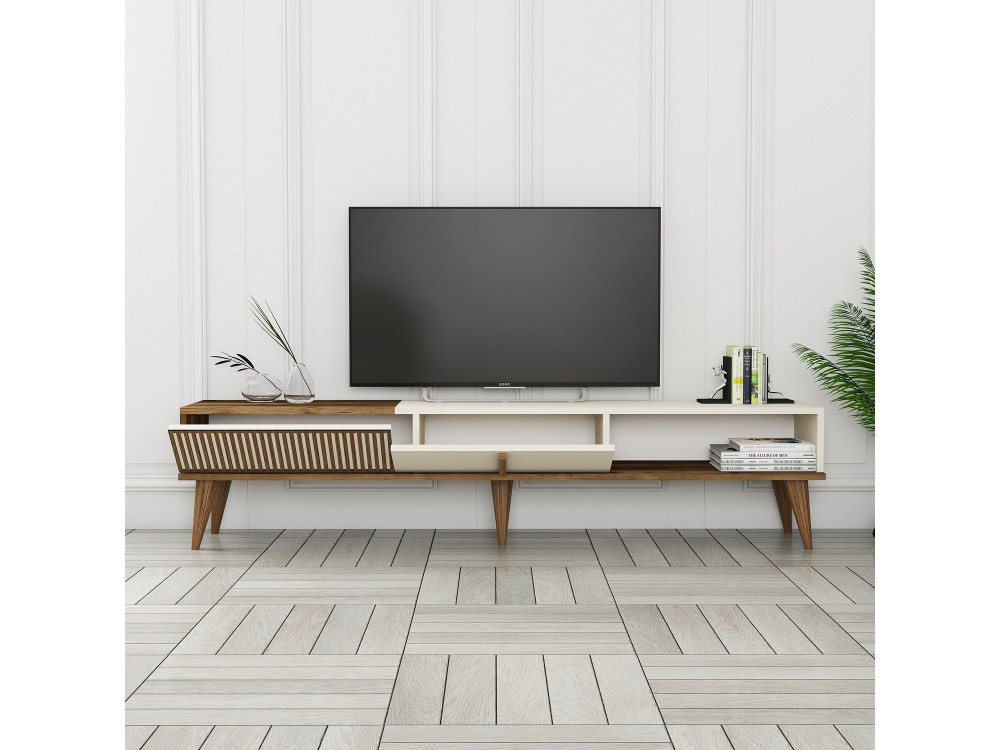 Drewniana podstawa pod telewizor "Milan" - 180 x 35 x 40 cm - Orzech kremowy