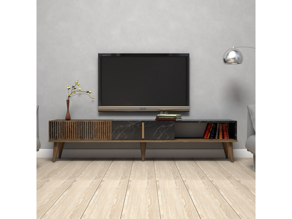 Drewniany stojak TV "Milan" - 180 x 35 x 40 cm - orzech czarny