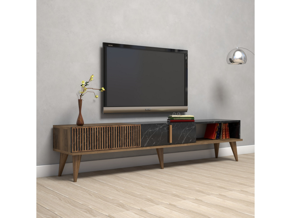 Drewniany stojak TV "Milan" - 180 x 35 x 40 cm - orzech czarny