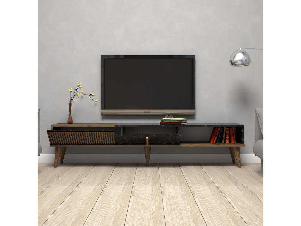 Drewniany stojak TV "Milan" - 180 x 35 x 40 cm - orzech czarny