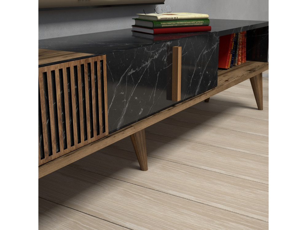 Drewniany stojak TV "Milan" - 180 x 35 x 40 cm - orzech czarny