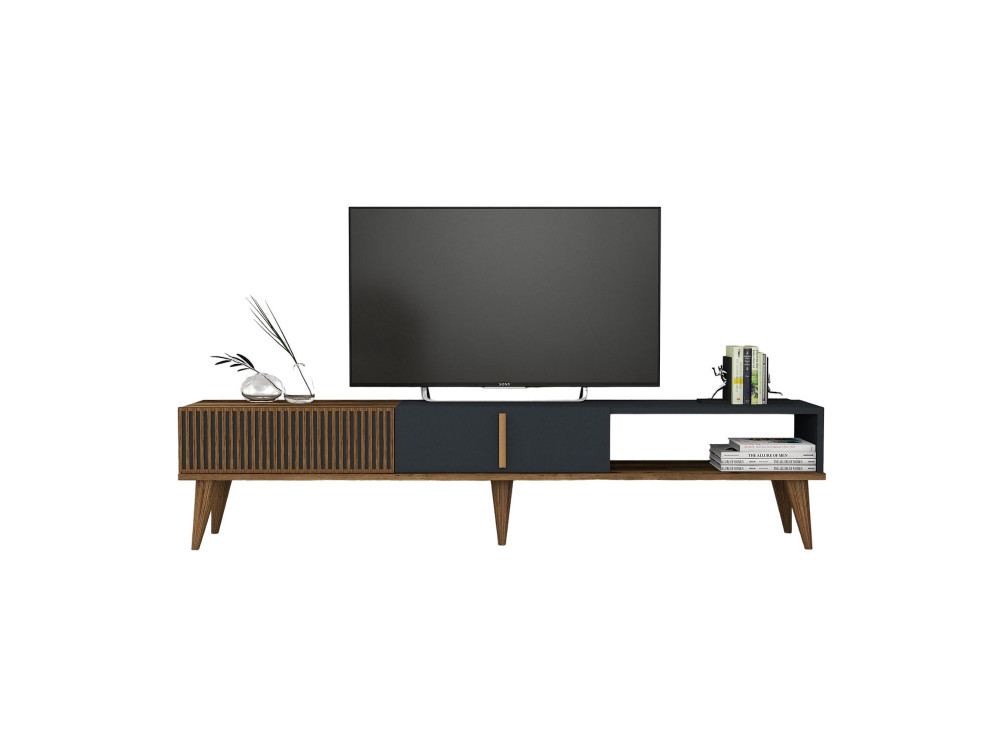 Drewniana podstawa pod telewizor "Milan" - 180 x 35 x 40 cm - Orzech, Antracyt