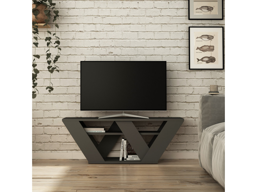 Drewniana szafka pod telewizor "Pipralla" - 110 x 30 x 40 cm - Antracyt