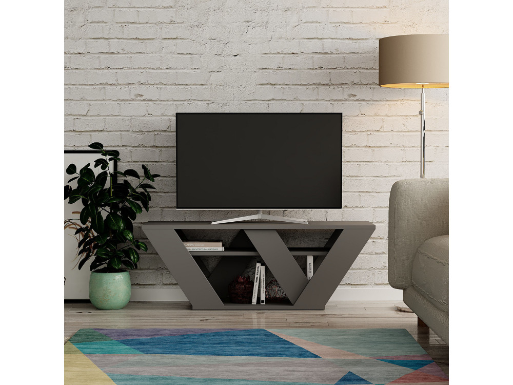 Drewniana szafka pod telewizor "Pipralla" - 110 x 30 x 40 cm - Antracyt