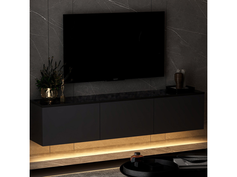 Drewniana podstawa pod telewizor "Neon" - 160 x 32 x 35 cm - Antracyt