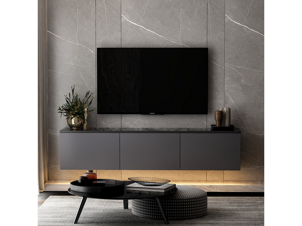 Drewniana podstawa pod telewizor "Neon" - 160 x 32 x 35 cm - Antracyt