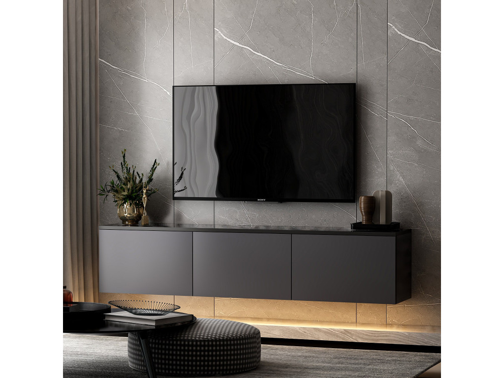 Drewniana podstawa pod telewizor "Neon" - 160 x 32 x 35 cm - Antracyt