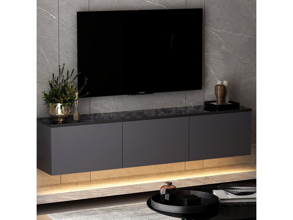 Drewniana podstawa pod telewizor "Neon" - 160 x 32 x 35 cm - Antracyt