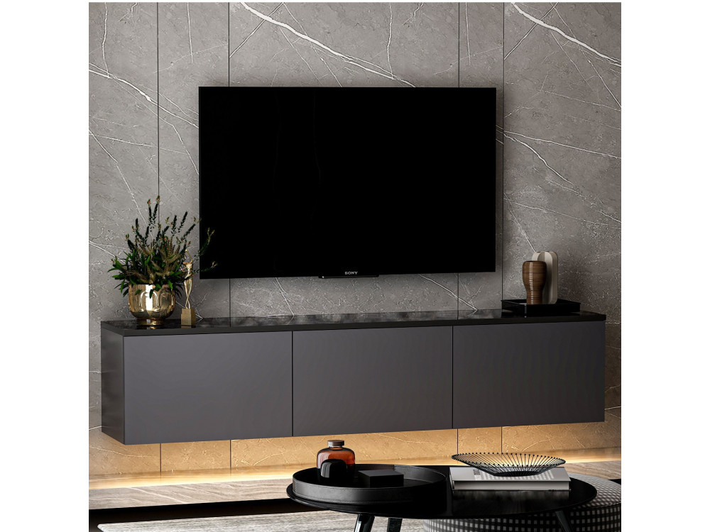 Drewniana podstawa pod telewizor "Neon" - 160 x 32 x 35 cm - Antracyt