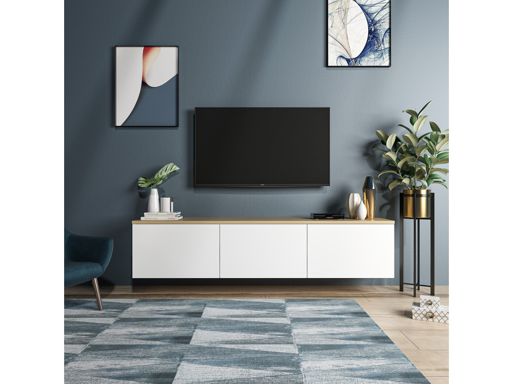 Drewniana podstawa pod telewizor "Neon" - 160 x 32 x 35 cm - Biały dąb