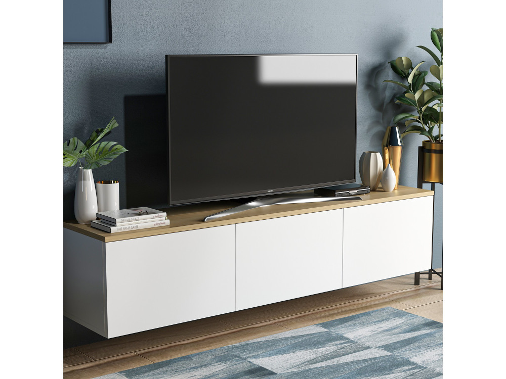 Drewniana podstawa pod telewizor "Neon" - 160 x 32 x 35 cm - Biały dąb