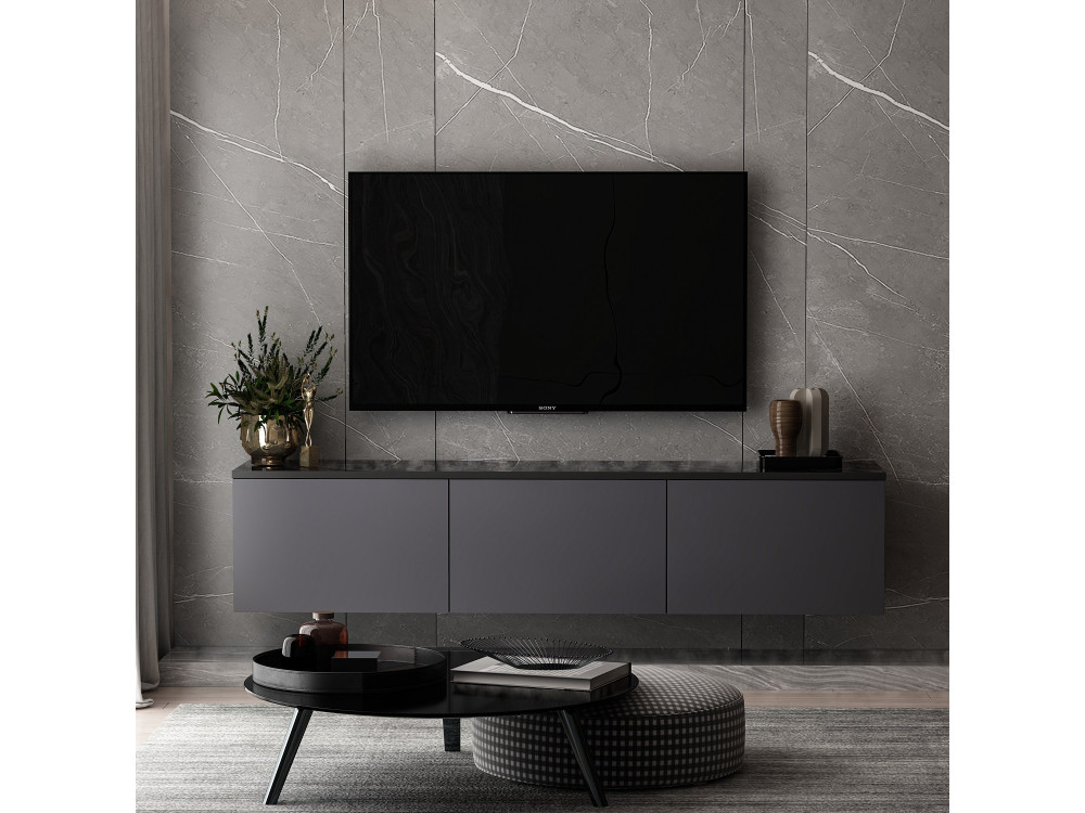 Podwieszany drewniany telewizor "Neon" z oświetleniem LED - 160 x 32 x 35 cm - Antracytowy szary