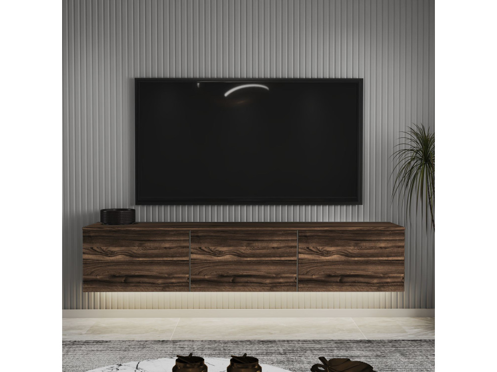 Podwieszany drewniany stojak TV "Neon" z oświetleniem LED - 160 x 32 x 35 cm - Brązowy