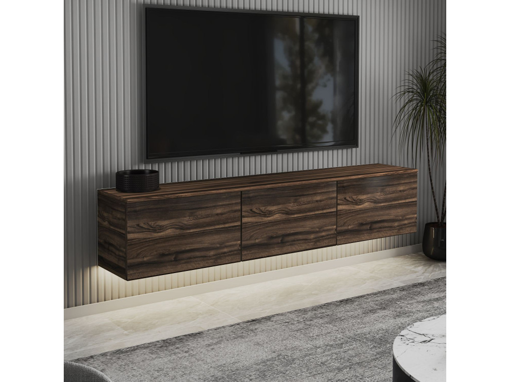 Podwieszany drewniany stojak TV "Neon" z oświetleniem LED - 160 x 32 x 35 cm - Brązowy