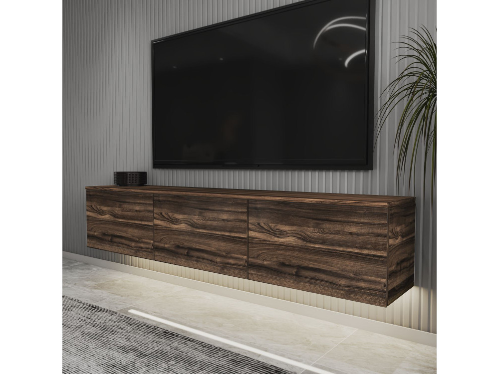 Podwieszany drewniany stojak TV "Neon" z oświetleniem LED - 160 x 32 x 35 cm - Brązowy