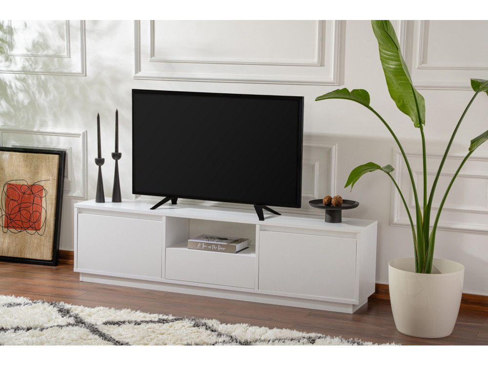 Drewniany stojak TV "Vanguard" - 160 x 29 x 42 cm - Naturalny biały