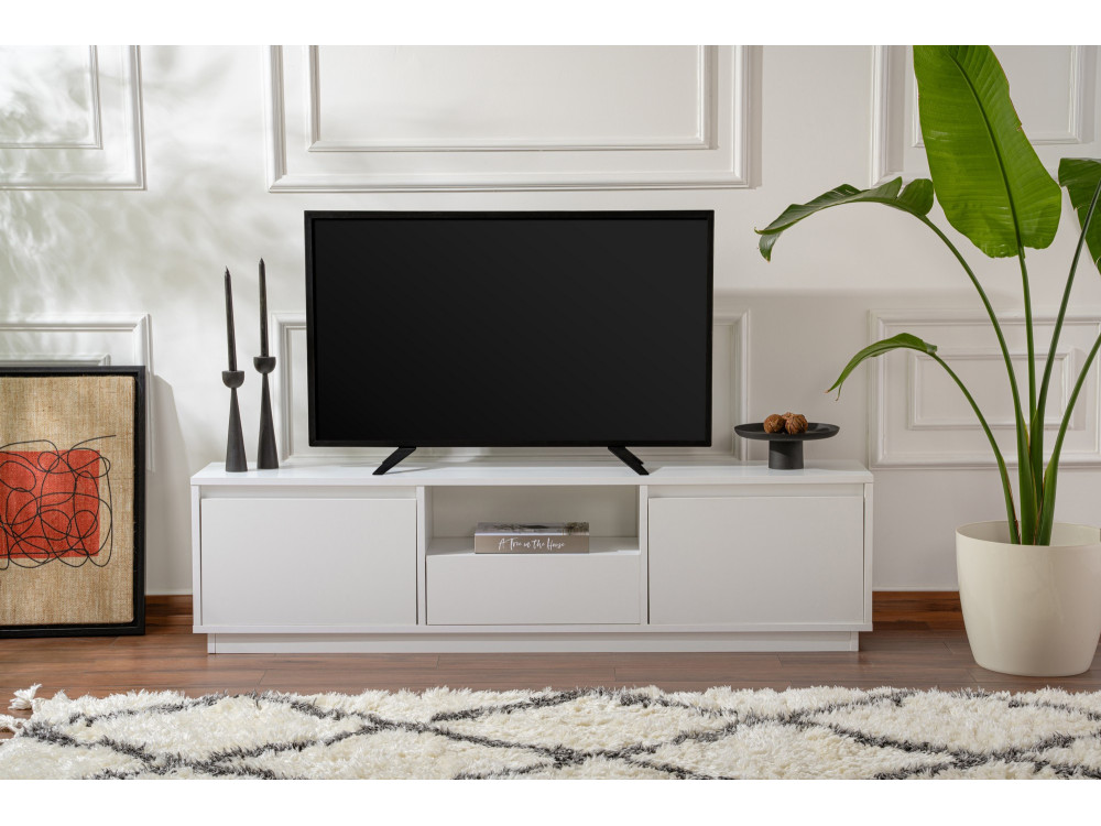 Drewniany stojak TV "Vanguard" - 160 x 29 x 42 cm - Naturalny biały