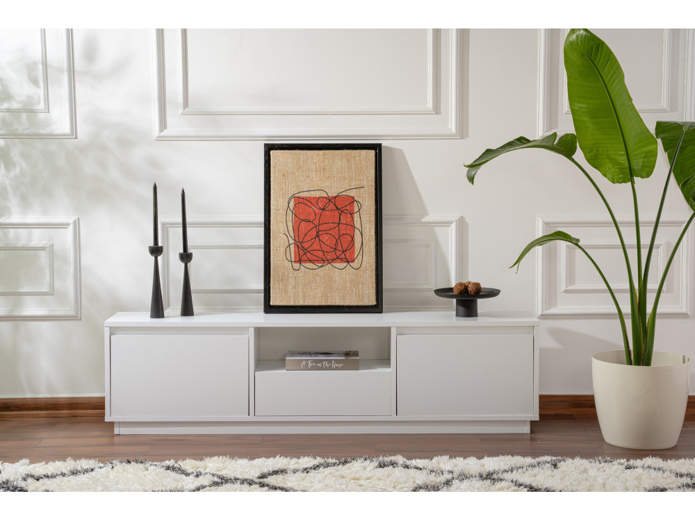 Drewniany stojak TV "Vanguard" - 160 x 29 x 42 cm - Naturalny biały