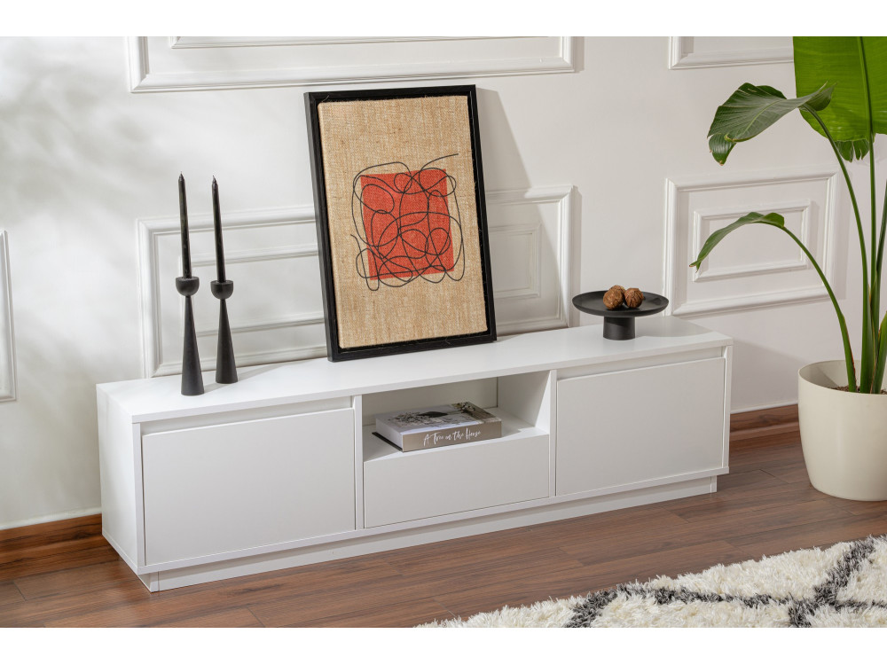 Drewniany stojak TV "Vanguard" - 160 x 29 x 42 cm - Naturalny biały