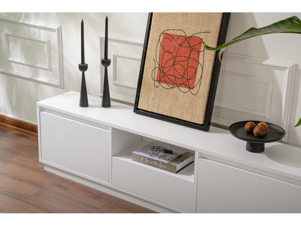 Drewniany stojak TV "Vanguard" - 160 x 29 x 42 cm - Naturalny biały