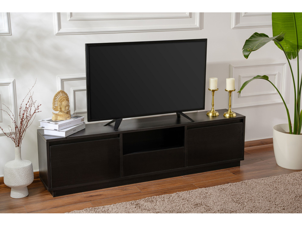 Drewniana podstawa pod telewizor "Vanguard" 160 x 30 x 42 cm - Czarne drewno
