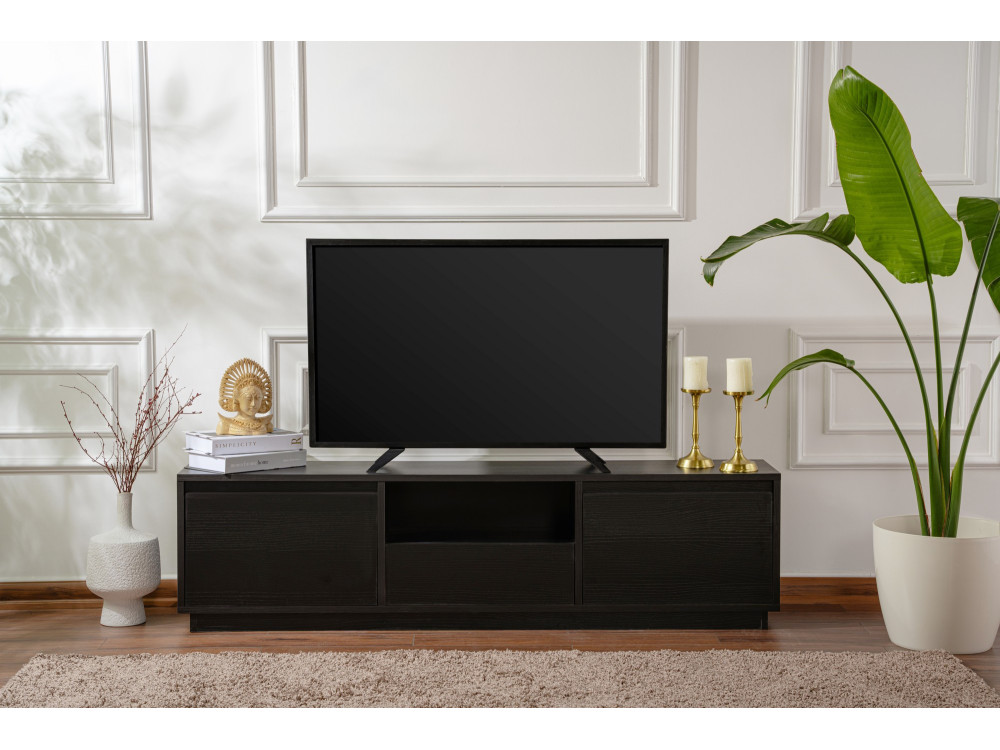 Drewniana podstawa pod telewizor "Vanguard" 160 x 30 x 42 cm - Czarne drewno