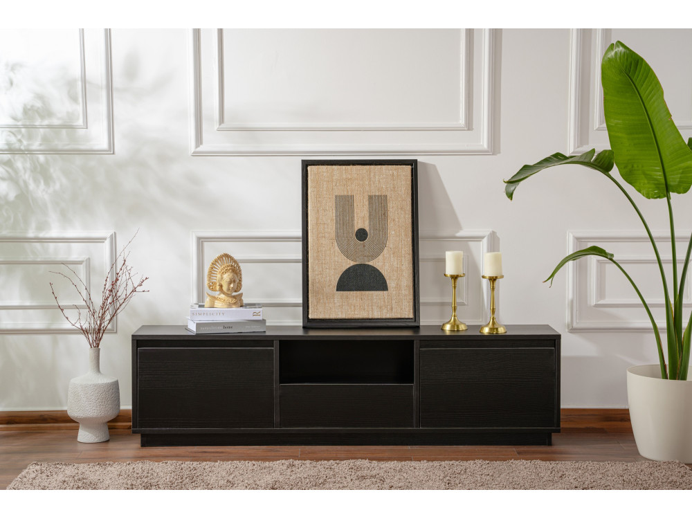 Drewniana podstawa pod telewizor "Vanguard" 160 x 30 x 42 cm - Czarne drewno
