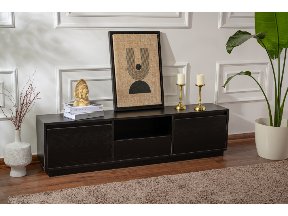 Drewniana podstawa pod telewizor "Vanguard" 160 x 30 x 42 cm - Czarne drewno