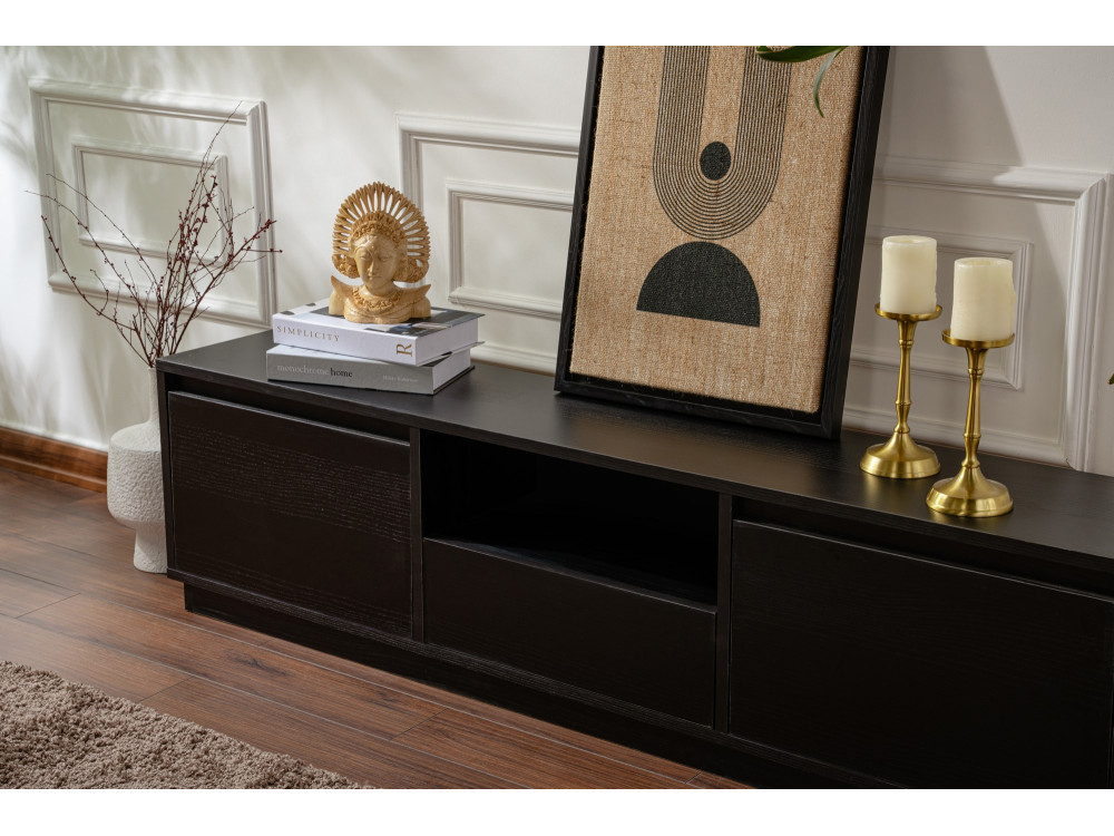 Drewniana podstawa pod telewizor "Vanguard" 160 x 30 x 42 cm - Czarne drewno