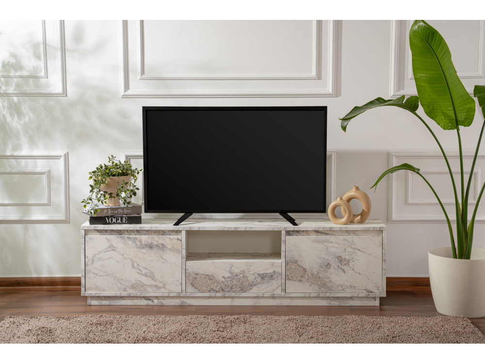 Drewniana podstawa pod telewizor "Vanguard" 160 x 30 x 42 cm - marmur frezja