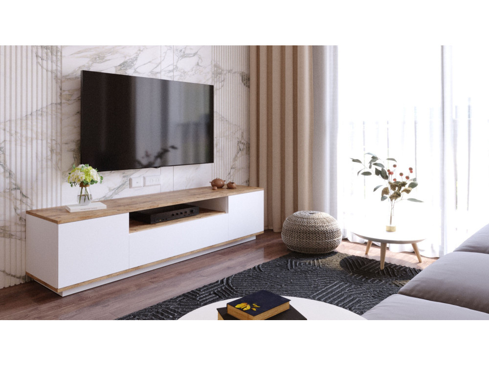 Drewniana podstawa pod telewizor FR7 - 180 x 44 x 44 cm - sosna atlantycka-biała