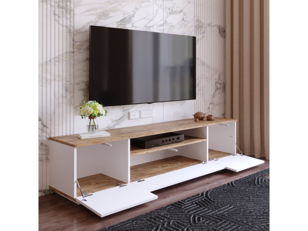 Drewniana podstawa pod telewizor FR7 - 180 x 44 x 44 cm - sosna atlantycka-biała
