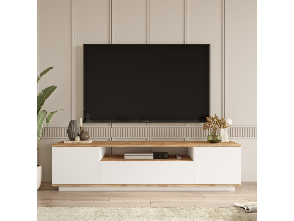 Drewniana podstawa pod telewizor FR7 - 180 x 44 x 44 cm - sosna atlantycka-biała