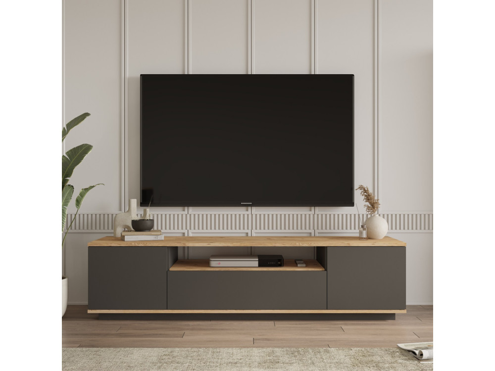 Drewniana podstawa pod telewizor FR7 - 180 x 44 x 44 cm - Sosna atlantyckaAntracyt