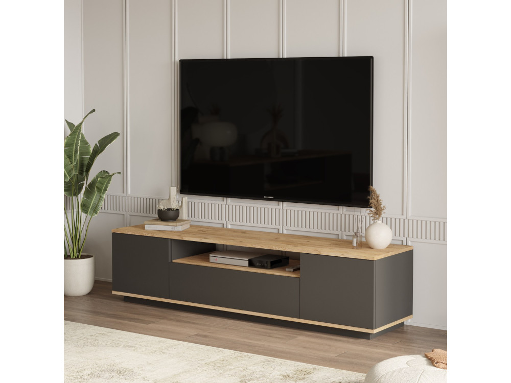 Drewniana podstawa pod telewizor FR7 - 180 x 44 x 44 cm - Sosna atlantyckaAntracyt