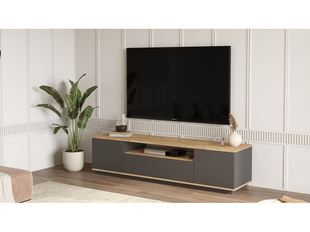 Drewniana podstawa pod telewizor FR7 - 180 x 44 x 44 cm - Sosna atlantyckaAntracyt