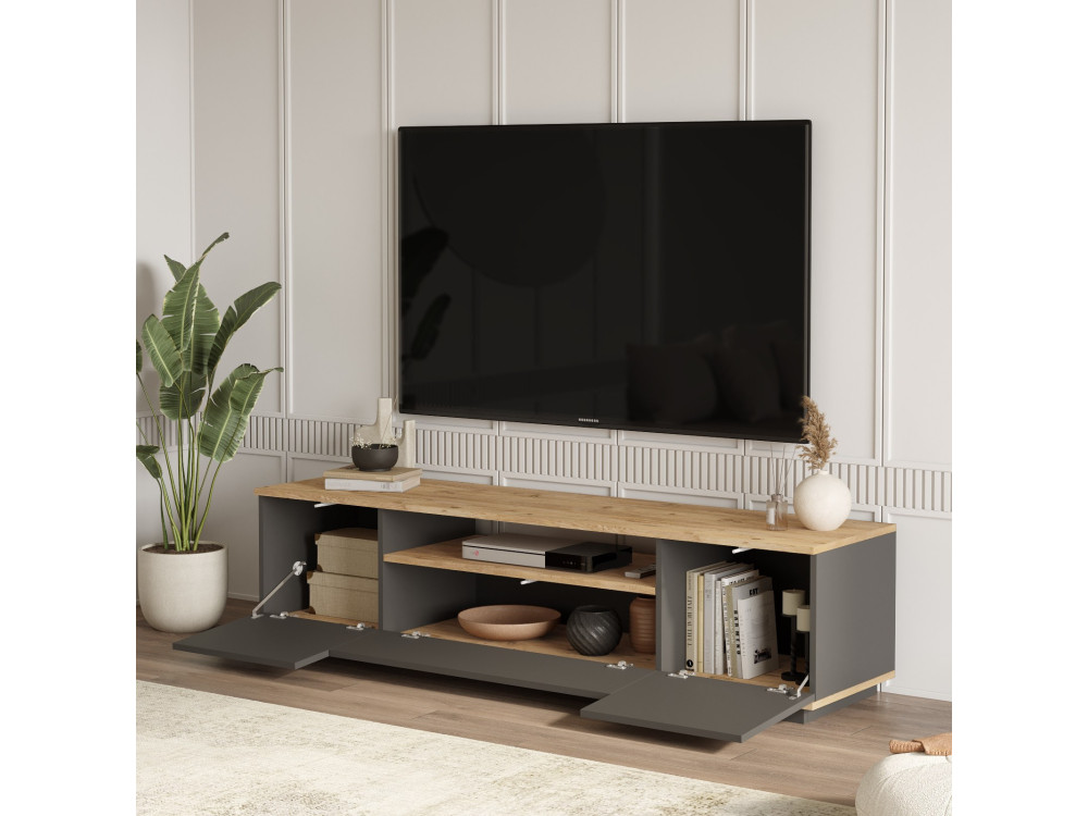 Drewniana podstawa pod telewizor FR7 - 180 x 44 x 44 cm - Sosna atlantyckaAntracyt