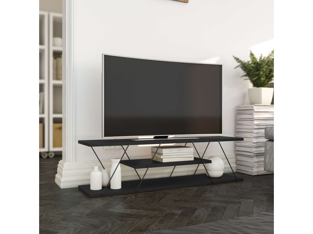 Drewniany stojak TV "April" - 120 x 30 x 33 cm - Antracytowy szary