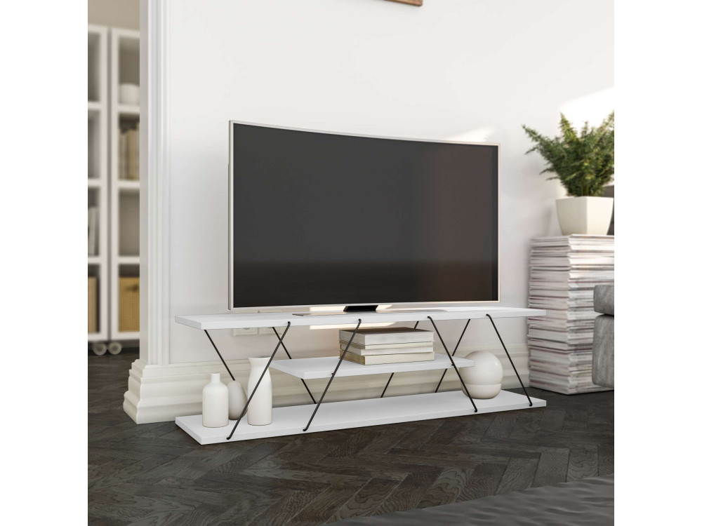 Drewniany stojak TV "April" - 120 x 30 x 33 cm - Biały