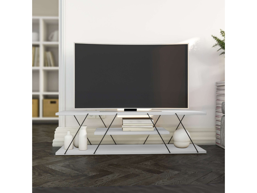 Drewniany stojak TV "April" - 120 x 30 x 33 cm - Biały