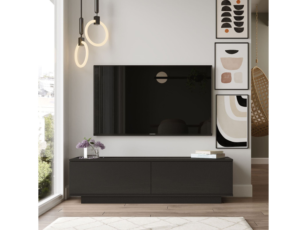 Drewniany stojak na telewizor "FN1" - 140 x 35 x 38 cm - Czarny